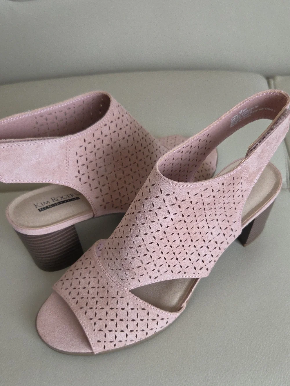 Kim Rogers Pink Perforated Block Heel Slingback Sandals